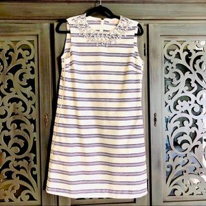 Tory Burch cream blue striped dress with jewels 8
